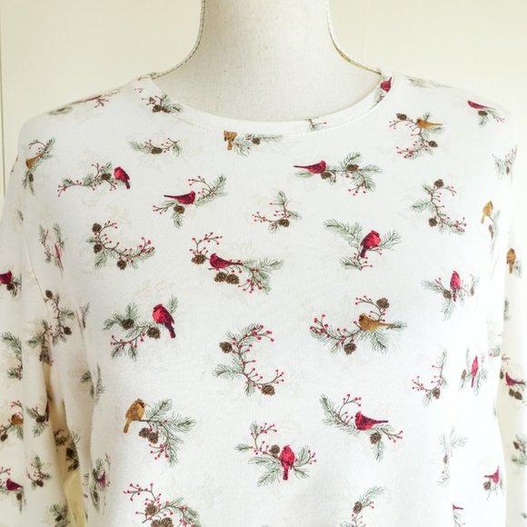 Croft & Borrow Ivory Cotton Cardinal Print Long Sleeve Shirt - Picture 2 of 6